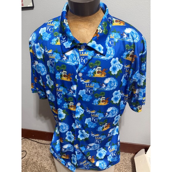 KC Other - Kansas City Royals Miller Lite Hawaiian Shirt Mens XL Blue MLB Tropical Floral